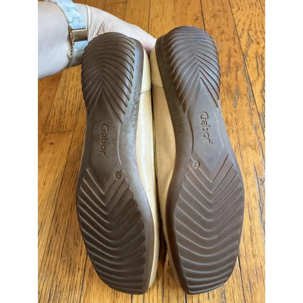 Gabor Sport Loafer Shoes Womens Size 7 Beige Leather Moc Toe Slip On 360688